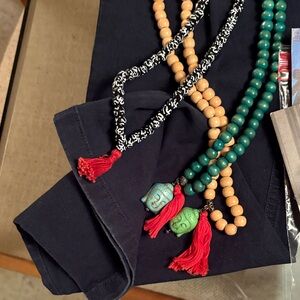 Elegant Multicolor Beaded Necklace Set with Buddha heads and tassels.